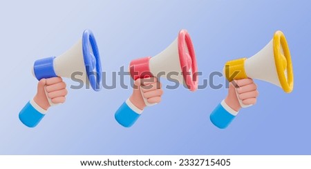 3d minimal promotion anoucement. business marketing concept. business advertisement. hand holding megaphones. 3d illustration. clipping path included.