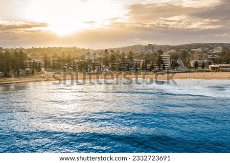 Panoramic drone aerial view over Dee Why beach, Northern Beaches, Sydney NSW Australia