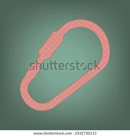 Carabiner sign. Apricot Icon with Brick Red parquet floor graphic pattern on a Ebony background. Feldgrau. Green. Illustration.