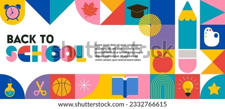 Back to school, geometrical modern style design. Back to school sale, promotion, poster and flyer. Vector illustration Royalty-Free Stock Photo #2332766615