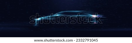 Abstract futuristic speeding sports car. Automotive banner. Low polygons, triangles, wireframes, and particle style. Vector illustration