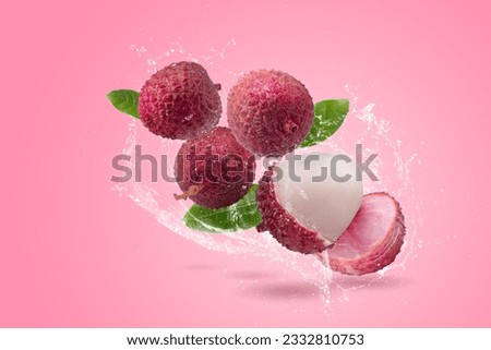 Fresh lychee or litchi fruit isolated on a pink background Royalty-Free Stock Photo #2332810753