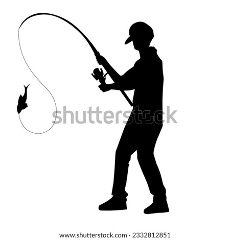 Illustration of a silhouette of a person fishing. Perfect for logos, icons, stickers, etc. with the theme of fishing, fisheries, etc.