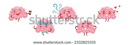 Pink Humanized Brain with Various Emotions Vector Set