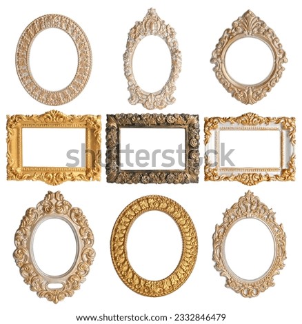 Set of different vintage frames on white background