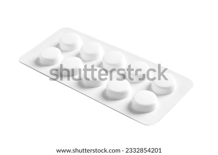Blister of pills on white background. Medicinal treatment