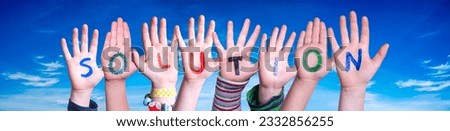 Children Hands Building Word Solution, Blue Sky