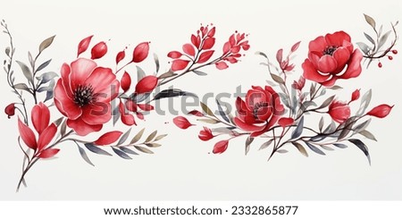 floral branch. Flower red, burgundy, purple rose, green leaves. Wedding concept with flowers. Floral poster, invite. Vector arrangements for greeting card or invitation design Royalty-Free Stock Photo #2332865877