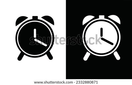 Alarm clock icon vector set in silhouette style. School supplies icon vector. Back to school concept. Learning and education icon. Flat vector in black and white.