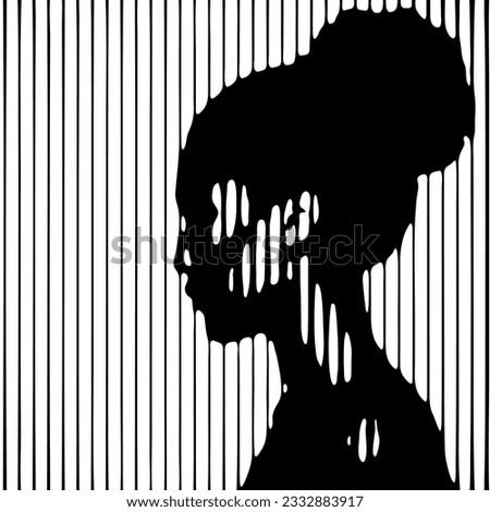Young african american woman. Abstract beautiful female face drawing with lines. Girl, minimalist fashion design, vector illustration