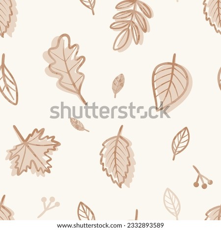 Seamless pattern. Autumn leaves on milk background. 