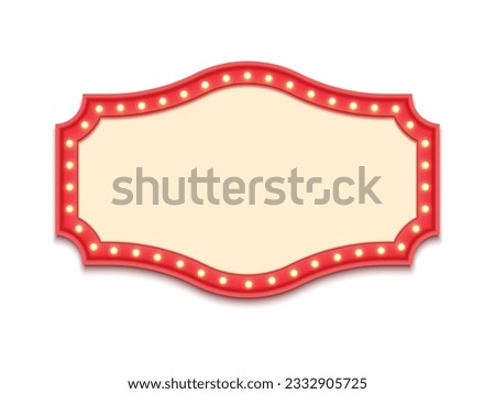 Antique shape marquee vintage 3d lightbox with glowing bulb. Red color retro frame design vector illustration.