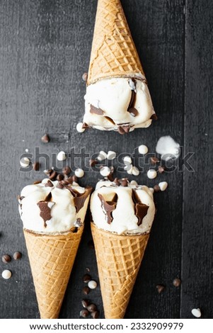 Creamy ice cream with pieces of chocolate. 