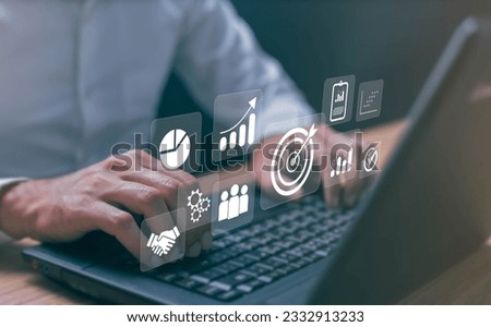 Targeting the business concept, target with digital marketing icons on virtual screen internet network connection, Business goal, Digital marketing, online business, Set goals for better results.