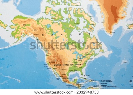 world map of north america continent with united states of america, canada and mexico with all border lines Royalty-Free Stock Photo #2332948753