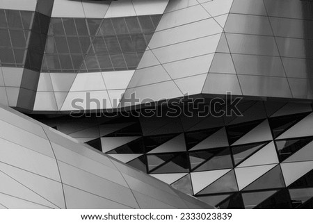 Black and white tone, Exterior view of mixture various pattern of aluminium cladding facade.   Royalty-Free Stock Photo #2333023839