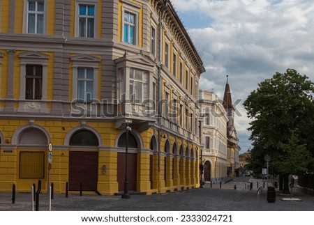 Beautiful historic houses on the streets of the Old Town in Sibiu. Transylvania. Romania