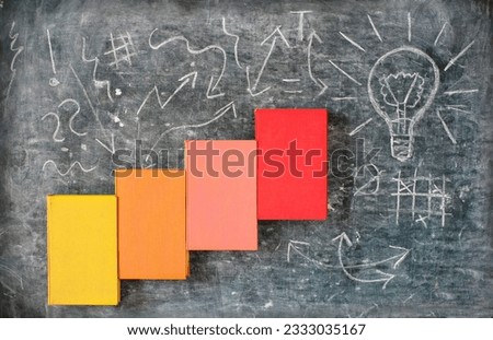 Education gives orientation,books,blackboard light bulb and ladder of success.Learning,knowledge,fighting fake news, back to school concept