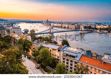 Parliament building in Budapest with fantastic perfect sky and reflection in water. calm Danube river. Night view on Parliament building over delta of Danube river. Royalty-Free Stock Photo #2333061367