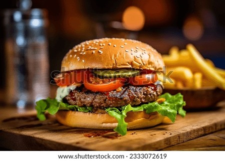 Burger with beef, tomato and herbs, AI Generative