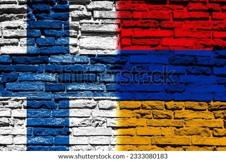 Background with flag of Finland and Armenia on brick wall