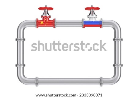 The Gas Pipeline with Valves and Flags China and Russia with Free Space for Your Design on a white background. 3d Rendering 