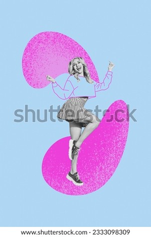 Vertical abstract composite photo collage of happy funny optimistic girl dancing having fun isolated on creative drawing background