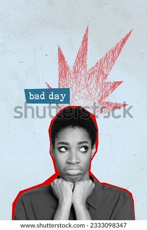 Poster picture image 3d collage artwork of sad upset girl suffering bad mood heavy day waiting relax rest isolated on drawing background