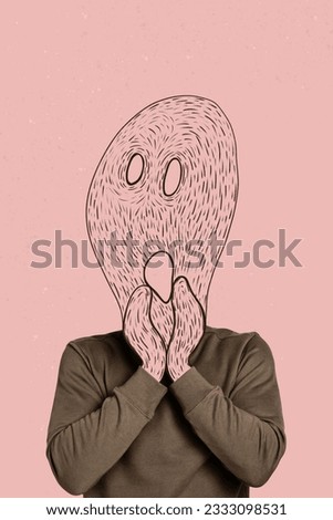 Freak impressionism picture artwork collage of headless man genius masterpiece face screaming ghost isolated on pink color background