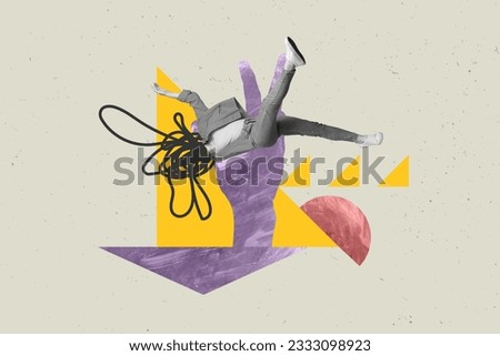 Picture collage image artwork of weird strange person fly air mental health concept solution dilemma isolated on painted background