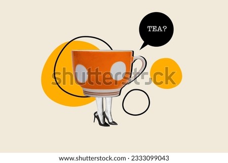 Creative collage template picture of headless sketch teapot drinking beverage chill time porcelain mug isolated on painting background