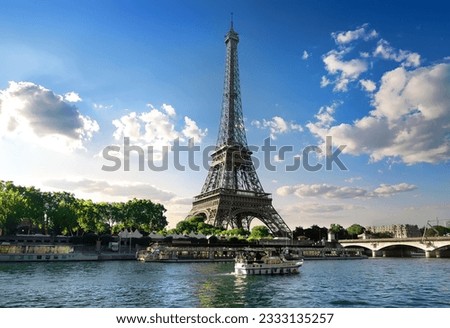 Eiffel tower and river Seine in summer Paris, France Royalty-Free Stock Photo #2333135257