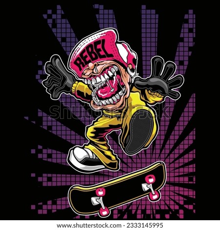 Cool Fun Skateboarder Doing an Extreme Trick Vector illustration Flat Cartoon Style