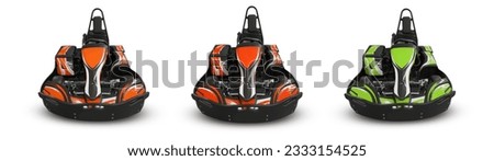 Racing karts Isolated without pilot on black background. Karting concept for design. Racing balid front view Royalty-Free Stock Photo #2333154525