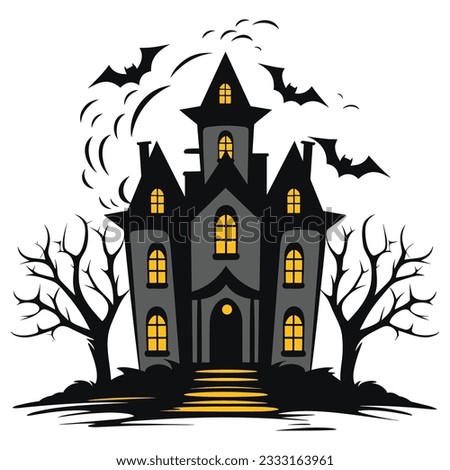 Halloween haunted house, spooky castles and houses vector,  cartoon illustration, Silhouette Royalty-Free Stock Photo #2333163961