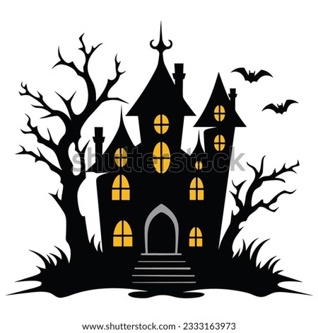 Halloween haunted house, spooky castles and houses vector,  cartoon illustration, Silhouette Royalty-Free Stock Photo #2333163973