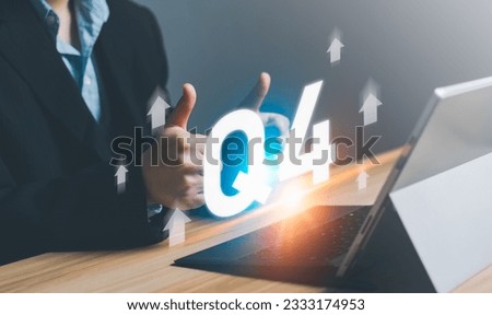 Business Profit growth, Financial report, Fourth quarter Concept. Business man thumb up Profit 4th quarter positive growth performance report, increase financial, Q4, stock, analysis, Business success Royalty-Free Stock Photo #2333174953