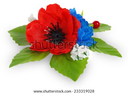 Artificial red poppies isolated on a white background