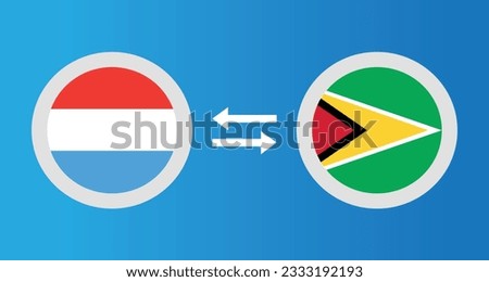 round icons with Luxembourg and Guyana flag exchange rate concept graphic element Illustration template design
