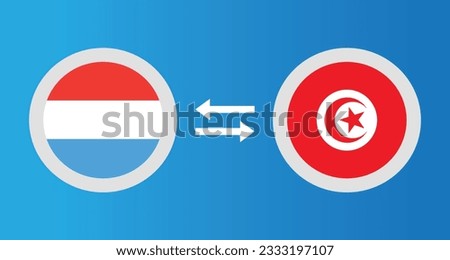 round icons with Luxembourg and Tunisia flag exchange rate concept graphic element Illustration template design
