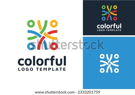 Abstract Colorful Rainbow People Kids Knot for Rainbow Culture Diversity Together Team Work Unity Community Care Human Gathering Logo design  Royalty-Free Stock Photo #2333201759