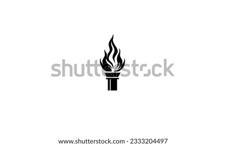 Burning Torch Fire Flame with Pillar column black logo design on white background
