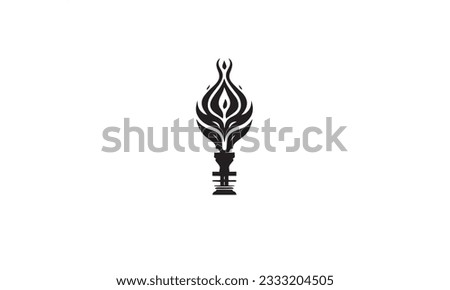 Burning Torch Fire Flame with Pillar column black logo design on white background