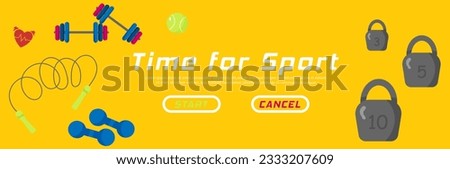 Summer sports cartoon concept with sports equipment and outfit. Sports background color. Football, basketball, hockey, boxing, golf, tennis. Business concepts with text. Vector illustration.