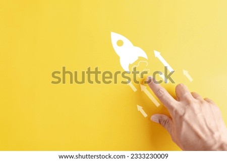 Shortcut Exponential growth interest with rocket launch icon, Business hand launch investment fast track wealth or earning rising up graph increasing profit financial concept. Royalty-Free Stock Photo #2333230009