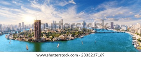 Modern Cairo downtown, aerial view over the Nile, Egypt Royalty-Free Stock Photo #2333237169
