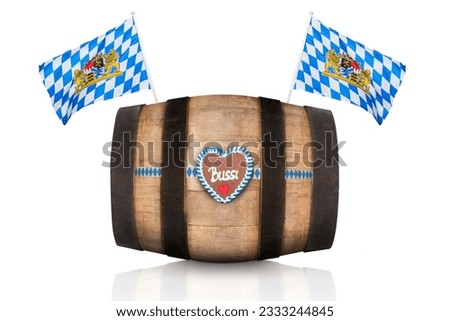 bavarian german beer barrel with flags , isolated on white background , ready for the beer celebration festival in munich