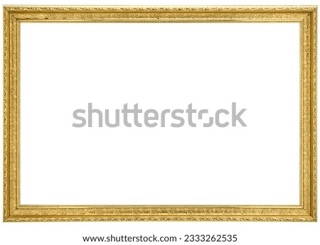 Antique Gold Brown Classic Old Vintage Wooden Rectangle mockup canvas frame isolated on white background. Blank and diverse subject moulding baguette. Design element. use for paint, mirror or photo