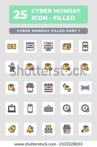Cyber Monday shopping promotion filled icon style design