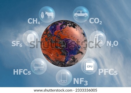 Concept depicting the issue of carbon dioxide emissions and other gases its causing global warming.Elements of this image furnished by NASA. Royalty-Free Stock Photo #2333336005